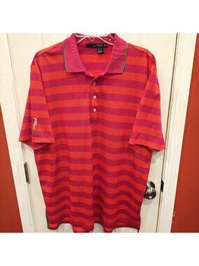 RLX Ralph Lauren Polo Shirt Mens XL Pink Orange Striped Golf Performance Stretch